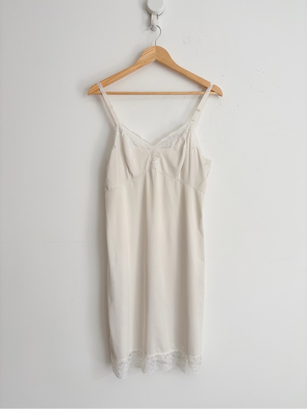 Vintage 80s Ivory Lace Trim Slip Dress Coquette Feminine S